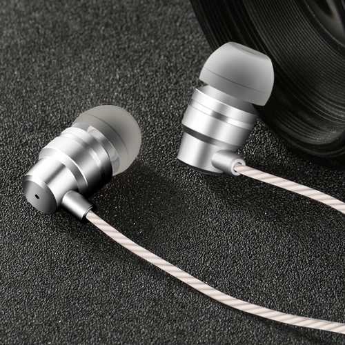 3.5mm Wired In-ear Wire-Control Metal Earphone Gray with Microphone