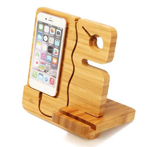Wooden Detachable Desktop Charging Dock Cable Organizer Phone Holder Stand for iPhone Apple Watch