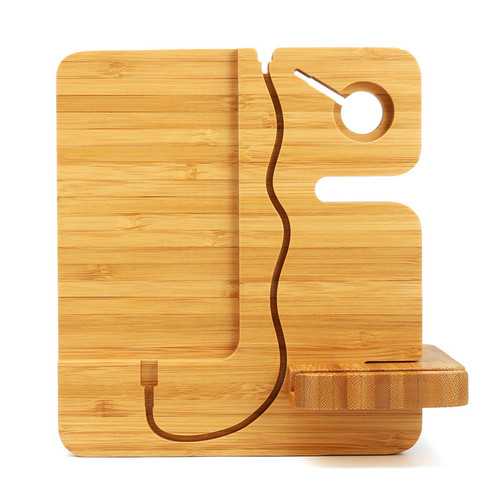 Wooden Detachable Desktop Charging Dock Cable Organizer Phone Holder Stand for iPhone Apple Watch