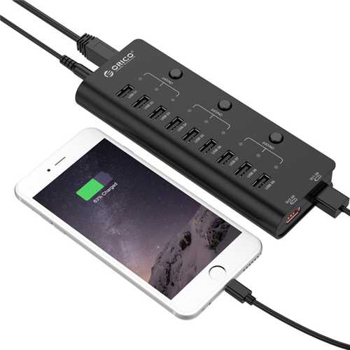 ORICO HF9US-2P-BK 9 Port USB Hubs and 2 Charging Port with Power Switch 12V 2.5A Power Adapter