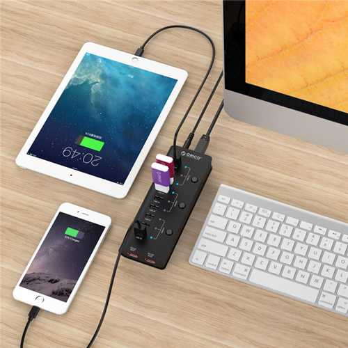 ORICO HF9US-2P-BK 9 Port USB Hubs and 2 Charging Port with Power Switch 12V 2.5A Power Adapter