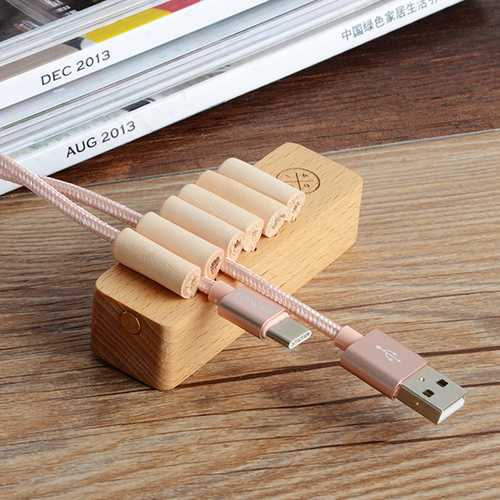 Natural Wooden Universal Desk Cable Organizer Winder WirE-mount Holder