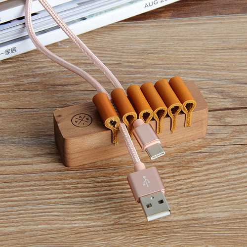 Natural Wooden Universal Desk Cable Organizer Winder WirE-mount Holder