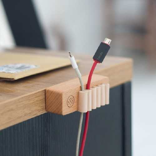 Natural Wooden Universal Desk Cable Organizer Winder WirE-mount Holder