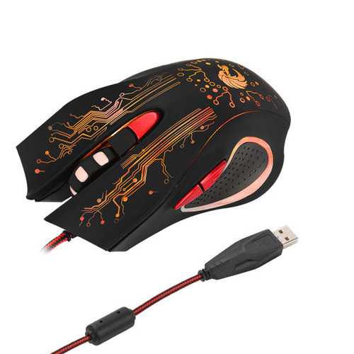 HXSJ H700 Fire Bird 6D 5500 DPI Colorful Backlight Wired Optical Gaming Mouse