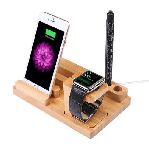 Bamboo Wooden Desktop Charging Platform Stand Bracket For Apple Watch iPhone 6S Plus Pen