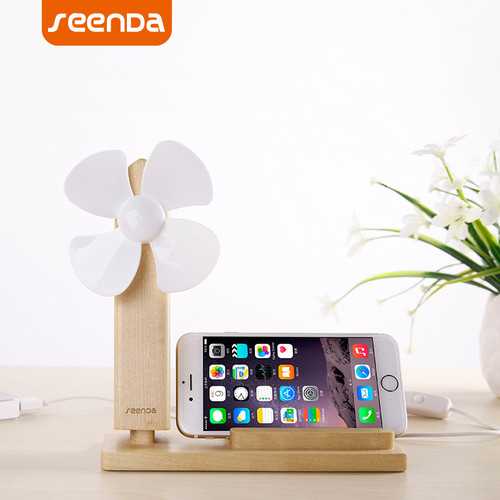 SEENDA IPS-Z10 Wood Charging Phone Stand USB Holder with USB Mini Fan for iPhone Samsung Xiaomi