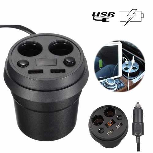 Dual Socket 2 USB Port Car Cigarette Lighter Charger Splitter Switch LED Display