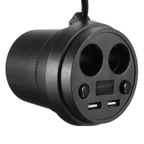 Dual Socket 2 USB Port Car Cigarette Lighter Charger Splitter Switch LED Display