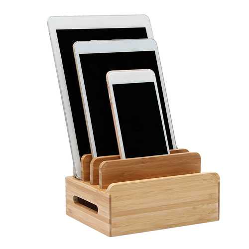 Bamboo Multi-device Phone Holder Charging Dock Stand Holder Tablet Stand for Smartphone Tablet