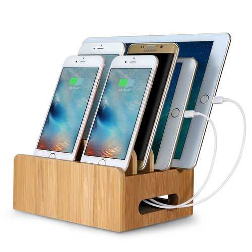 Bamboo Multi-device Phone Holder Charging Dock Stand Holder Tablet Stand for Smartphone Tablet