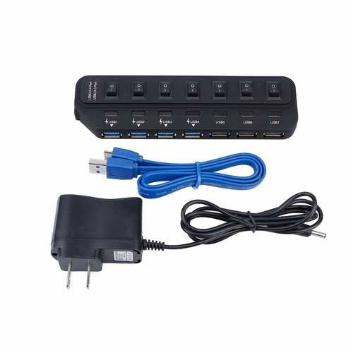 High Speed 5Gbps 4 USB 3.0 Ports+3 USB 2.0 Ports Hub with Power Adapter for PC Desktop