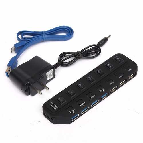 High Speed 5Gbps 4 USB 3.0 Ports+3 USB 2.0 Ports Hub with Power Adapter for PC Desktop