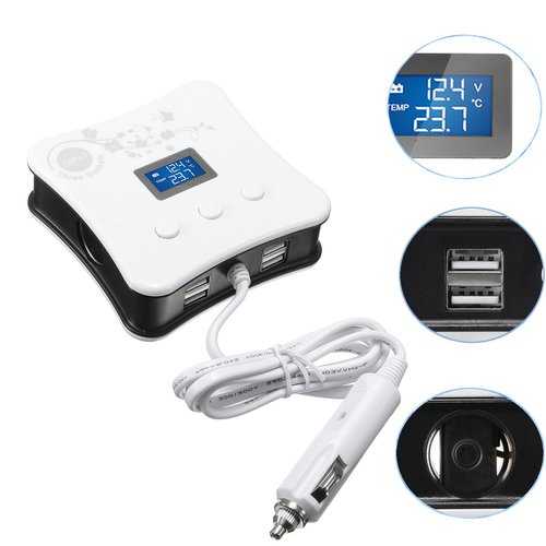 4 USB 3 Way Triple Car Charger Socket Splitter LED Light Voltmeter Temperature