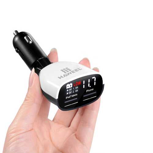 Haweel QC3.0 3.4A Dual USB Ports LED Current Display Swing Head Design Car Charger for Xiaomi 6 S8