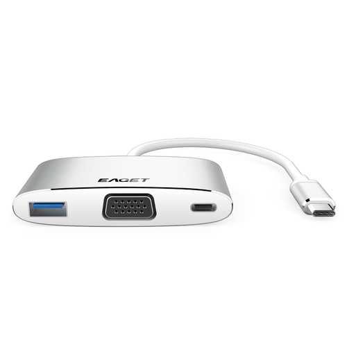 EAGET CH12 Multi-function Type-C to USB 3.0 VGA and Type-C Charging Hub USB Docking Station