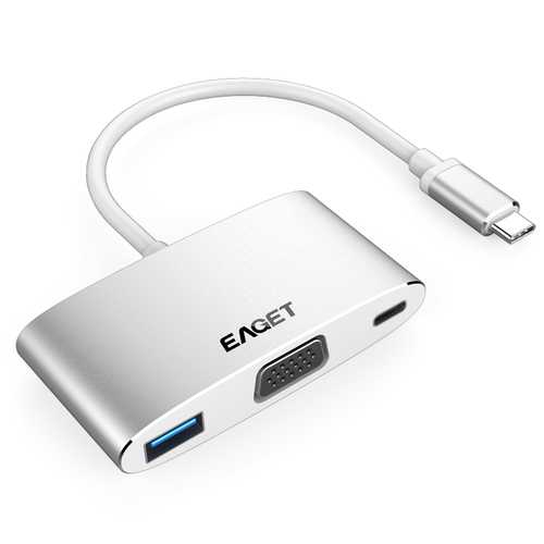 EAGET CH12 Multi-function Type-C to USB 3.0 VGA and Type-C Charging Hub USB Docking Station