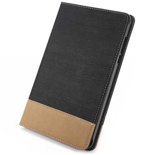 Canvas Grain PU Protective Case for Xiaomi Mi Pad 3 - BLACK AND BROWN