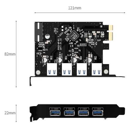 ORICO PVU3-4P-V1 4-Port USB 3.0 PCI-E Expansion Adapter Card