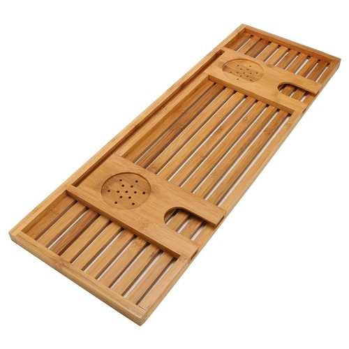 Bamboo Bathtub Caddy Tray with Reading Rack/Tablet Holder/Cellphone Tray/Wine Glass Holder