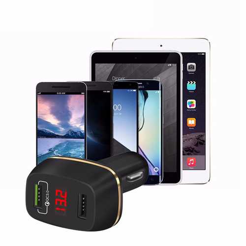 Dual USB 3A QC3.0 Fast Car Charger With LED Display For iPhone X 8 Oneplus 5 Xiaomi Mi6 Redmi Note4