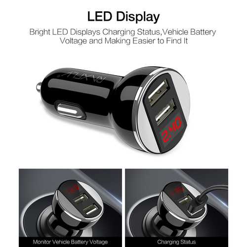 RAXFLY 2.4A Dual USB LED Display Car Charger For iPhone X 8Plus Oneplus 5t Xiaomi 6 Mi A1 Note 3 S8