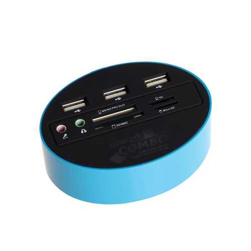 Universal Multifunctional 3-Port USB 2.0 3.5mm Audio SPK+Mic Hub SD/TF/MS/M2 Card Reader Combo