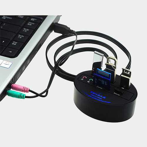 Universal Multifunctional 3-Port USB 2.0 3.5mm Audio SPK+Mic Hub SD/TF/MS/M2 Card Reader Combo