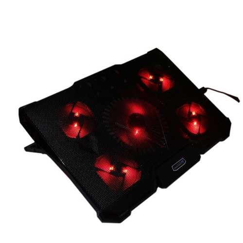 Notebook Cooling Fan Laptop Cooler Pad Air-cooled 5 LED Fans 2 USB Ports For 12-17 inch Laptop