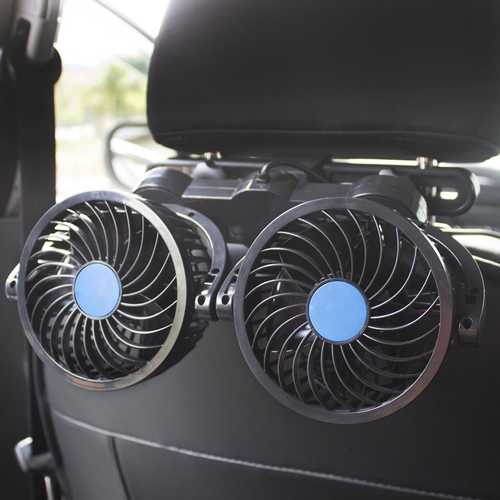 12V Dual Head Vehicle Car Headrest Rear Seat Cooling Fan 360 Degree Rotatable 2 Speed