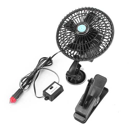 6 Inch 12V Clip on Car Oscillating Fan 2M Cable Speed Controller Truck Van Cooling