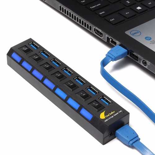 ONCHOICE 7Port USB 3.0 Hub On/Off Switch UK AC Power Adapter For Laptop Desktop