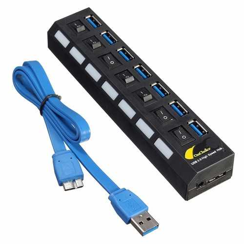 ONCHOICE 7Port USB 3.0 Hub On/Off Switch UK AC Power Adapter For Laptop Desktop