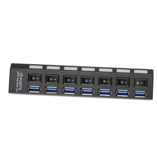 ONCHOICE 7Port USB 3.0 Hub On/Off Switch UK AC Power Adapter For Laptop Desktop