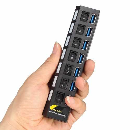 ONCHOICE 7Port USB 3.0 Hub On/Off Switch UK AC Power Adapter For Laptop Desktop