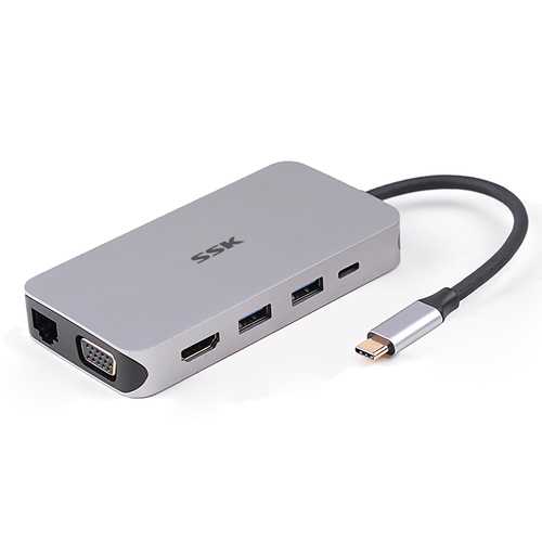 SSK SHU-C520 10-in-1 Type-C to USB 3.0 PD Charge HDMI VGA Gigabit RJ45 3.5mm Audio SD TF Hub