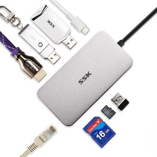 SSK SHU-C520 10-in-1 Type-C to USB 3.0 PD Charge HDMI VGA Gigabit RJ45 3.5mm Audio SD TF Hub