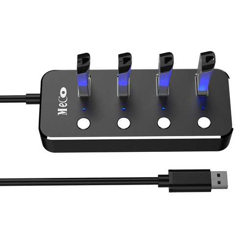 Meco Aluminum 4 USB 3.0 Hub With Individual Power Switch for PC Desktop