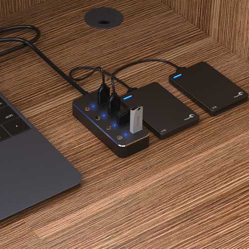 Meco Aluminum 4 USB 3.0 Hub With Individual Power Switch for PC Desktop