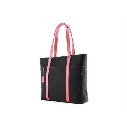 KOMEN LAPTOP TOTE - BLACK MICROFIBER W/PINK STRAPS - HOLDS 16 PC OR 17 MAC SCREE