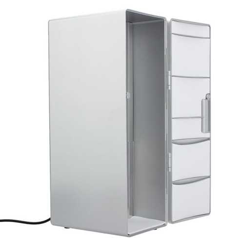 USB Portable Mini Cooling And Heating Fridge Silver Refrigerator Frig