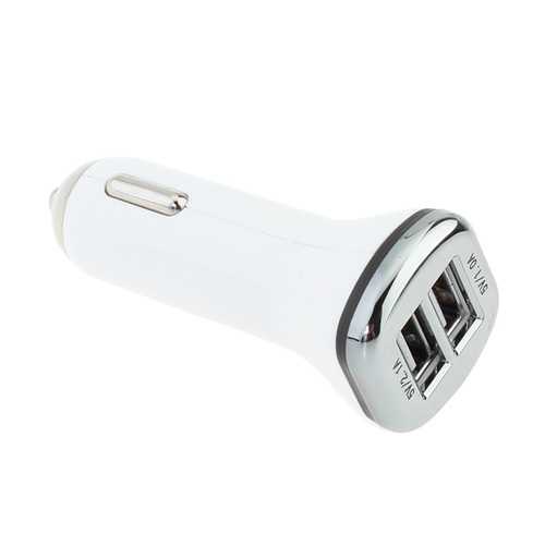 White Waterproof Dual USB Ports Car Power Charger For Mobile Phones