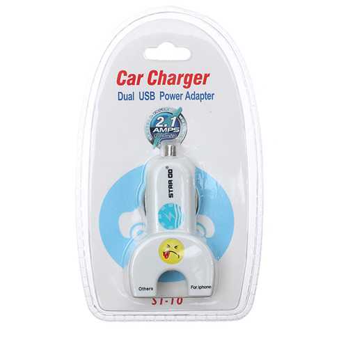 Smiley Print Mini Dual Usb Car Charger For iPhone Smartphone Device