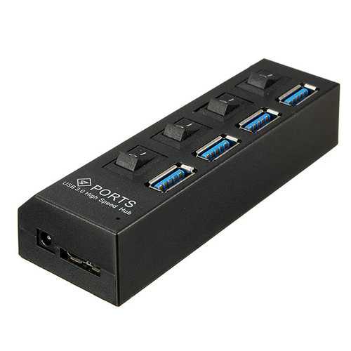 4 Ports USB 3.0 HUB On/Off Switch AC Adapter