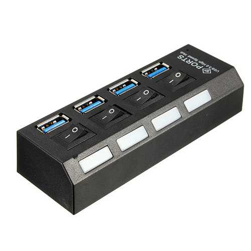 4 Ports USB 3.0 HUB On/Off Switch AC Adapter