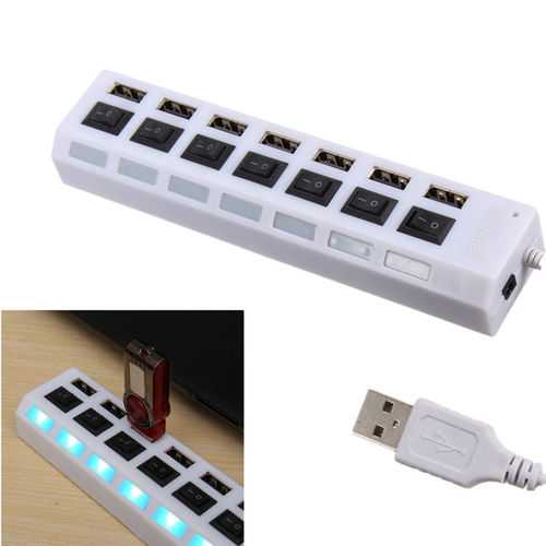 7 Ports USB 2.0 External HUB Adapte with Power On/Off Switch