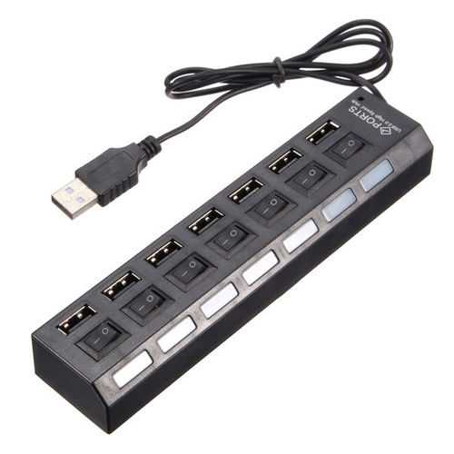 7 Ports USB 2.0 External HUB Adapte with Power On/Off Switch