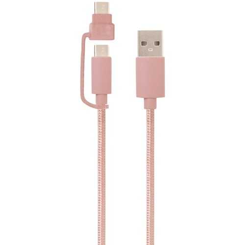 Helix ETHACMRG USB-A to USB-C(TM) Cable with Micro USB Adapter, 5ft (Rose Gold)