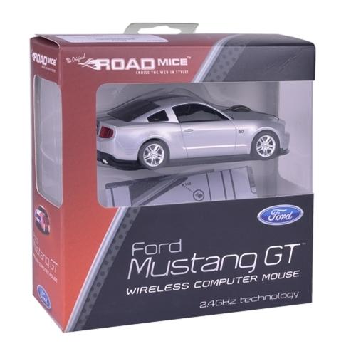 3-Button Road Mice Ford Mustang GT 2.4GHz Wireless Optical Scroll Mouse w/Nano USB Receiver (Silver/Black Stripes)