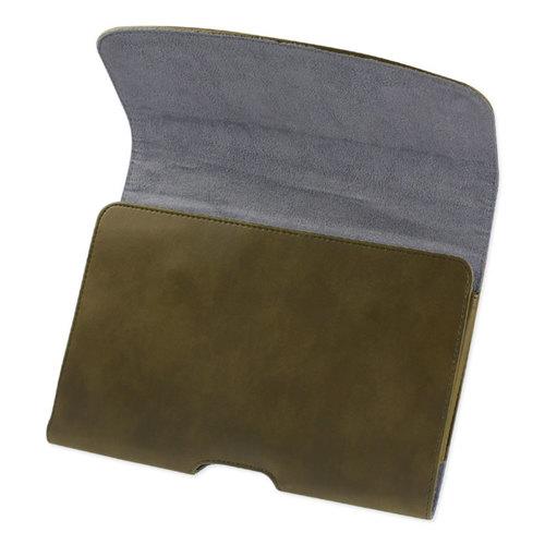 REIKO SMOOTH HORIZONTAL LEATHER POUCH IN ARMY GREEN